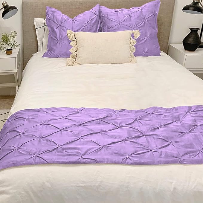 Bed Runner Set - 100% Pure Cotton 800 Thread Count - Luxury 1 Pinch Pleated Bed Runner and 2 Pillow Cover - 3 Piece Pinch Pleated Bed Runner Set Twin, Lavender
