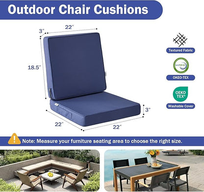 Outdoor Chair Cushions, Waterproof Patio Chair Cushions 22x22x3 Inch, Outdoor Cushions with Removable Cover for Sofa, Fade Resistant Patio Cushions for Outdoor Furniture, Navy Blue