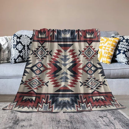 Southwest Blanket, Tribal Indian Throw Blanket Red Black Aztec Ethnic Geometric Print Blanket for Couch Bed Sofa Cover Throw Home Decor 30"x40"
