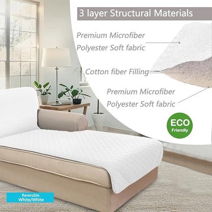 U-NICE HOME Sectional Couch Cover for Dogs Chaise Lounge Reversible Sofa Cover Furniture Protector Cover for Pets with Elastic Adjustable Strap (Chaise Lounge, White/White)
