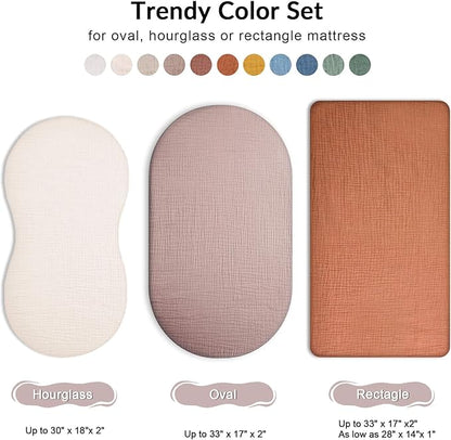 Bassinet Sheet for Baby Boy and Girl 2 Pack, Fitted Sheets for Rectangle, Oval, Hourglass Bassinet Mattress, Muslin Moses Basket Sheets with Neutral Style (Teddy & Friends)