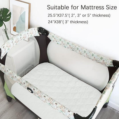 Pack and Play Sheets and Waterproof Pack n Play Mattress Protector Pad Cover 4 Pack Set, Ultra Soft Pack n Play Mattresses Sheets Compatible with Graco Pack n Play, Grey&White