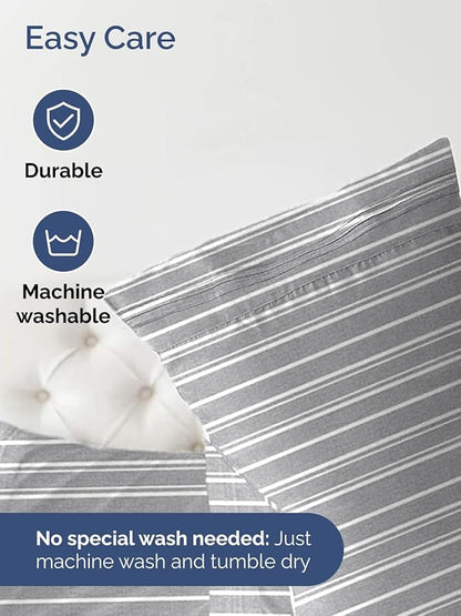 Extra Deep Queen Fitted Sheet - Hotel Luxury Single Fitted Sheet Only - Easily Fits 18 inch to 24 inch Mattress - Ultra Soft, Wrinkle Free with Extra Deep Pockets - Breathable & Comfy - Grey Stripes