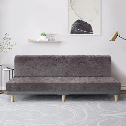 molasofa Leather Like Stretch Futon Slipcover Armless Futon Bed Sofa Cover Furniture Protector with Elastic Bottom, Soft and Washable Futon Cover for Sofa Bed Stay in Place（X Larger，Khaki）