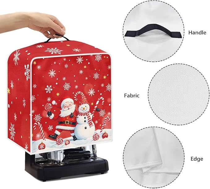 Cute Christmas Coffee Maker Cover with Handle, Santa Claus Snowman Foldable Coffee Machine Dust Cover Washable Kitchen Decor