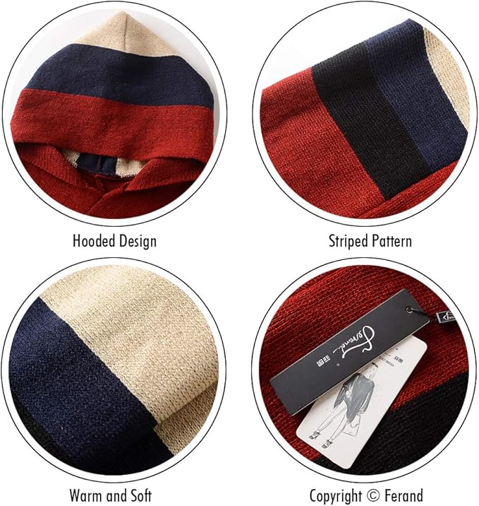 Ferand Women's Striped Poncho Sweater Cozy Knit Fringe Shawl Wraps for Fall Winter