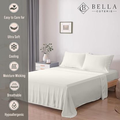 Bella Coterie Luxury Bamboo Viscose Split King Size Sheet Set | 2 Fitted Sheets for Sleep Number & Adjustable Beds | 100% Organically Grown | Cooling & Ultra Soft | 18” Deep Pocket [Ivory]