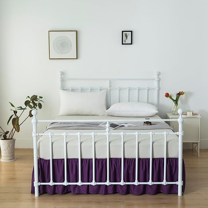 Bed Skirt Full Size Ruffled Bed Skirts with Split Corners, 14 Inch Drop Dust Ruffle Bed Skirt with Platform, Grape, 14'' Full