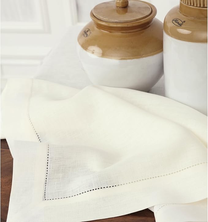 Solino Home Linen Ivory Table Runner 156 Inches Long - 100% Pure Linen Extra Long Table Runner 14 x 156 Inch for Christmas, New Year - Classic Hemstitch