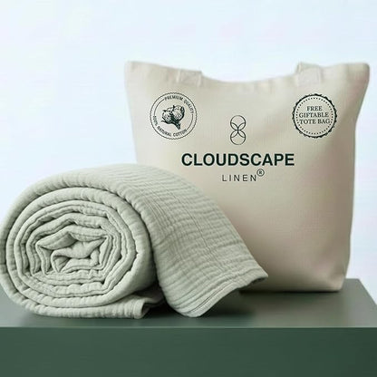 Cloud Scape Linen Extra Large 4 Layer Muslin Throw Blanket - 100% Cotton Gauze, Lightweight & Breathable All Season, Pre-Washed, for Couch & Bed, 50x70, Seafoam Green