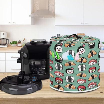 6 Quart Pressure Cooker Small Appliance Covers, Washable Dust Cover for Air Fryer Rice Cooker Kitchen Appliance Accessories with Storage Pockets, Sushi Print