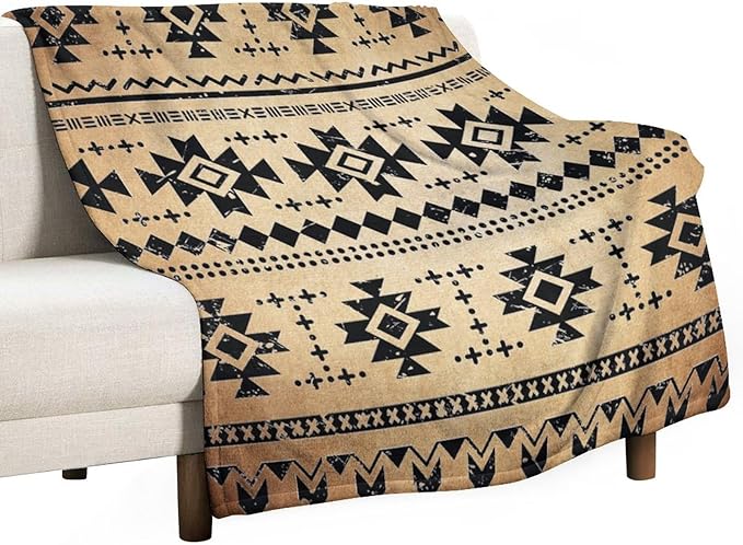 Tribal Aztec Throw Blanket, Southwestern Native Blanket, Vintage Ethnic Abstract Geometric Print Throws Cover for Couch Chair Sofa Bed Outdoor Beach Travel 30"x40"