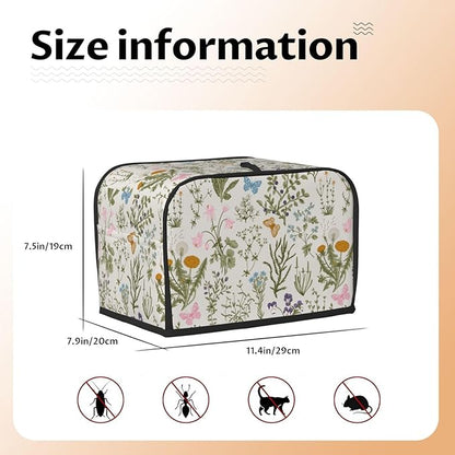 Vintage Flower Wild Herb Floral 2 Slice Toaster Cover, Waterproof Toaster Dust Cover Bread Maker Protective For Small Kitchen Appliance Dining Room Home Table Decor Gifts