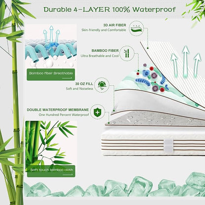 GRT Twin Waterproof Mattress Protector Rayon Bamboo - 3D Air Fiber Cooling Mattress Cover Breathable Ultra Soft, Mattress Pad Noiseless Fits up to 19'' Deep Pocket Washable