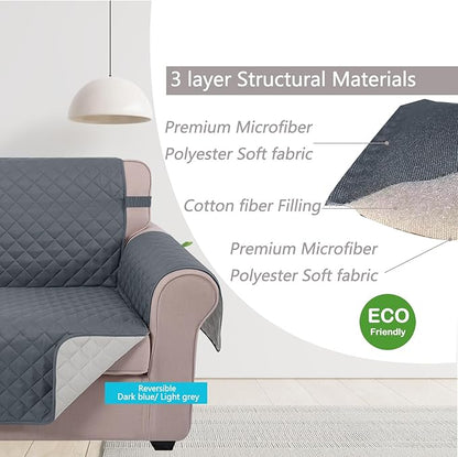 U-NICE HOME Loveseat Sofa Cover Reversible Couch Cover for Dogs with Elastic Straps Water Resistant Furniture Protector for Pets Couch Cover for 2 Cushion Couch (Loveseat, Dark Blue/Light Grey)