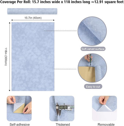Light Blue Self Adhesive Velvet Flocking Liner for Jewelry Box Dresser 15.7"x118" Soft Felt Drawer Liner Roll Removable Felt Fabric Wallpaper Velvet Contact Paper for Cabinets Shelf Liners