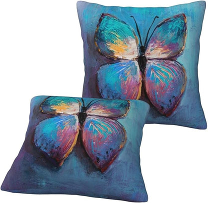 bassyil Blue Butterfly Throw Pillow Covers Decorative Linen Pillow Cases Set of 2 Square Cushion Cover for Couch Sofa Bedroom Patio 18x18 Inch