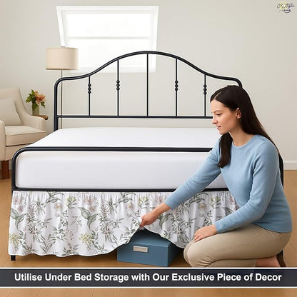 Cottington Lane Ruffled Bed Skirt Full Size with Split Corner, Brushed Microfiber Hotel Quality Dust Ruffle, 15 Inch Drop Gathered Bedskirt, Soft, Stylish, Shrink & Fade Resistant, Morning Petals