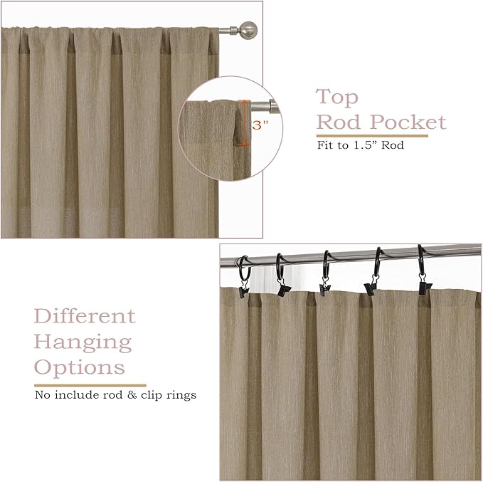 Simplebrand Taupe Short Faux Linen Textured Cafe Kitchen Curtains 36 Inch Length 2 Panels, Over Sink Semi Sheer Farmhouse Light Filtering Panels Rod Pocket Drapes for Bathroom Window, 40 x 36 Inch