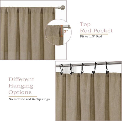 Simplebrand Taupe Semi Sheer Faux Linen Textured Curtains 84 Inches Long 2 Panels, Light Filtering Farmhouse Bedroom Curtains, Farmhouse Rod Pocket Soft Thick Window Drapes for Living Room, 50Wx84L