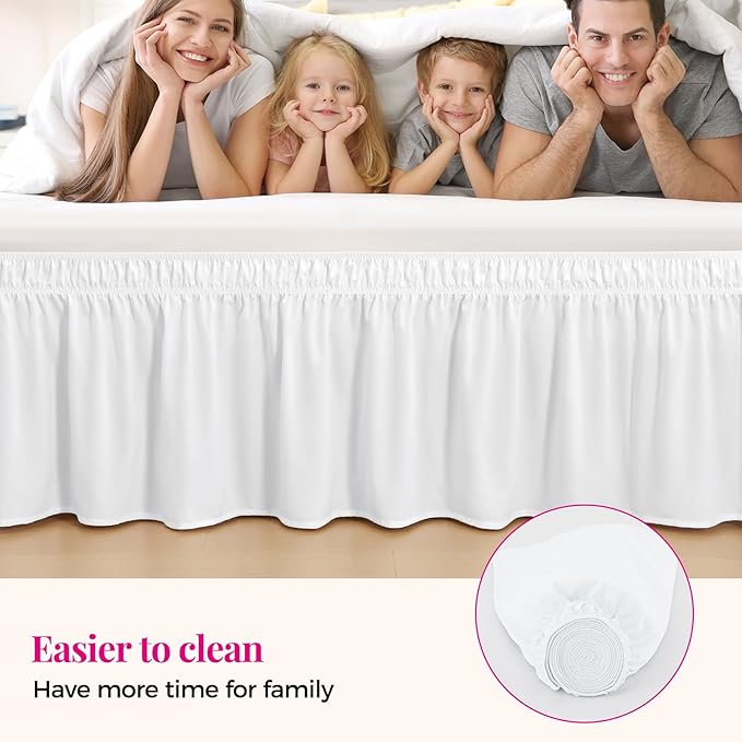 RIMELA Bed Skirt Twin Size Moon White 15 Inch Drop, Wrap Around Elastic Bedskirt, Dust Ruffle for Adjustable Bed Base Soft Durable Fabric Machine Washable Easy to Install Bed Skirts