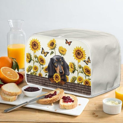 Sunflower Butterfly Printed 2 Slice Kitchen Machine Covers, Dachshund Print Dustproof Toaster Cover Fits Most Standard Toaster, Small Kitchen Appliance, Bread Maker Protector