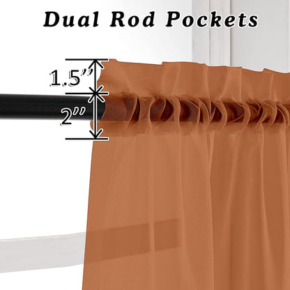 OVZME 2 Panels Solid Color Orange Sheer Curtains 96 Inches Long, Elegant Window Voile Panels/Draperies/Treatment for Living Room & Sliding Glass Door, 2 Panels = 84" W, Each 42" Wx96 L