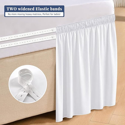 Dorm Bed Skirt Twin XL 32 Inch Drop, 100% Microfiber Extra Long College Dust Ruffle Bedskirt for Adjustable Beds, Elastic Wrap Around Design, White