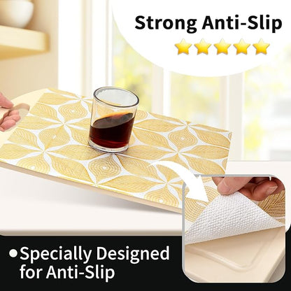 Shelf Liners for Kitchen Cabinets 23.62in x 20FT, Non Adhesive Cabinet Liner Strong Non-Slip Golden Leaf Drawer Liner, Easy to Clean for Shelf, Cabinet with Knife and Tape Measure