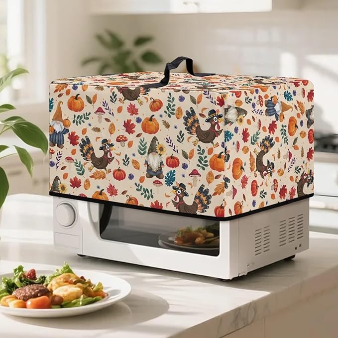 Microwave Oven Cover, Thanksgiving Turkey Dustproof Machine Protector Decorative Kitchen Appliance Cover Waterproof Polyester Fabric for Most Countertop Microwaves Easy to Clean
