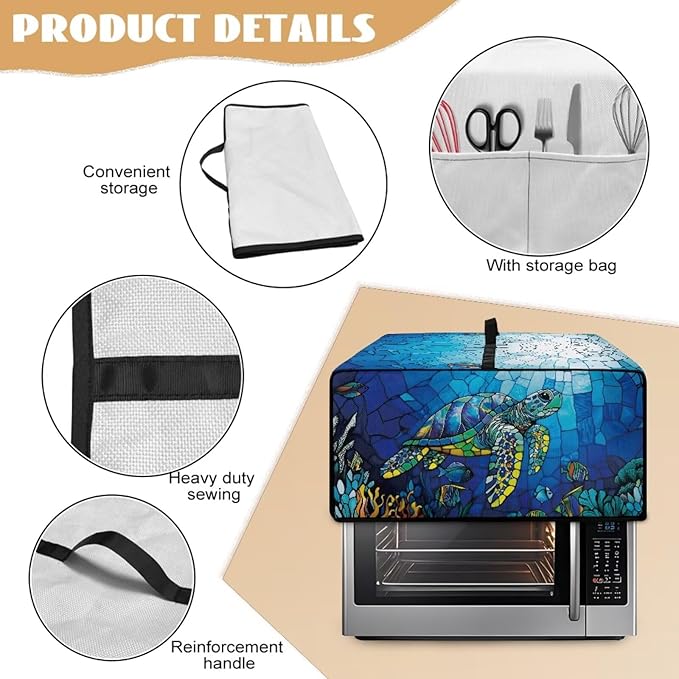 Glass Painting Sea Turtle Print Microwave Oven Cover Dustproof Toaster Oven Cover Large Size Foldable Kitchen Appliance Protector with Storage Bag Machine Washable, M