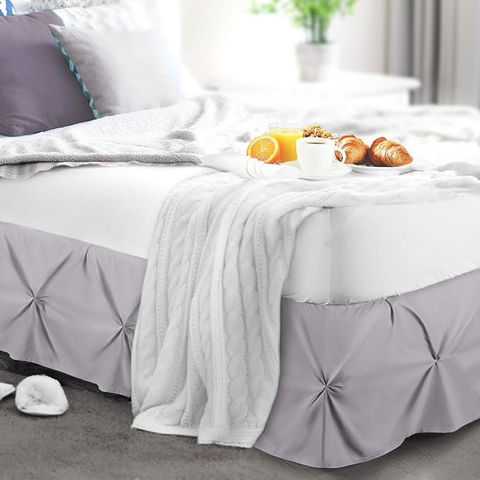 Nestl Grey Lavender Bed Skirt Twin Size, Pinch Pleat Twin Bed Skirt, 14" Inch Drop Twin Bedskirt, Hotel Quality Grey Lavender Bed Skirts, Premium Microfiber Grey Lavender Twin Bed Skirt