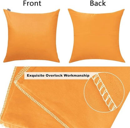 4-Pack 100% Cotton Comfortable Solid Decorative Throw Pillow Case Square Cushion Cover Pillowcase Sublimation Blank Pillow Covers Halloween DIY Throw Pillowcase(20x20 inch/ 50x50cm,Pumpkin Orange)