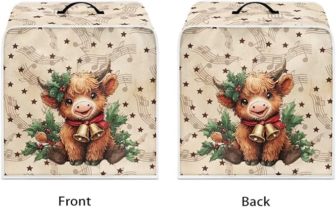 Christmas Coffee Maker Cover, Dustproof Washable Highland Cow Coffee Machine Protector with Handle