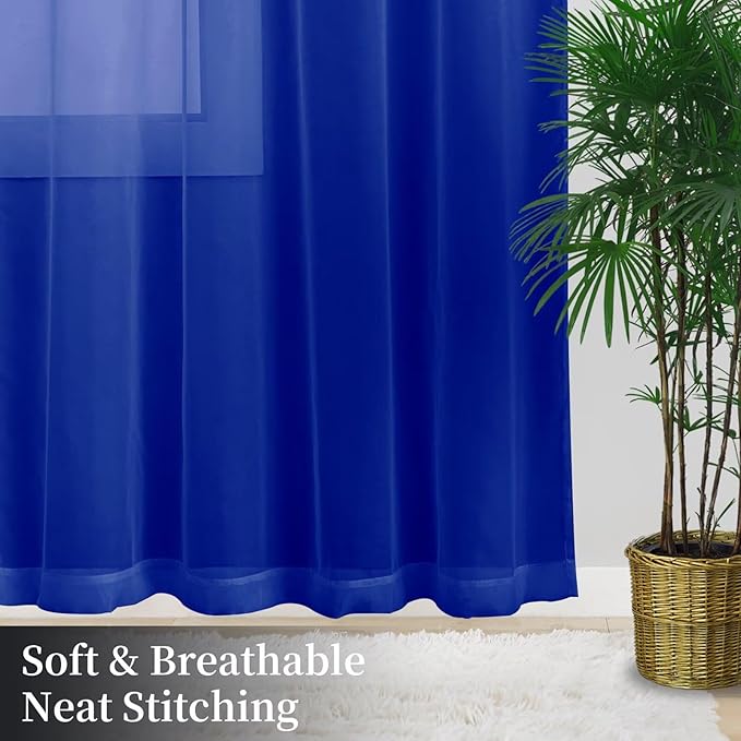Sheer Curtains 72 Inches Long 2 Panels, Rod Pocket Short Curtain for Kitchen, Bedroom, Cafe Window(Blue Sapphire 38" W x 72" L)