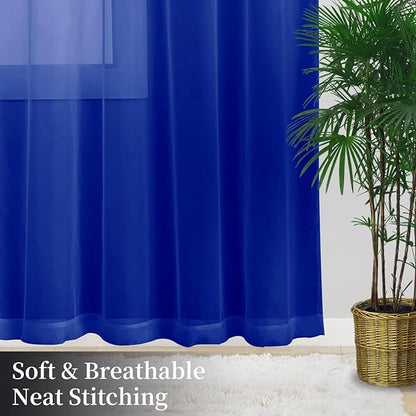 Sheer Curtains 84 Inches Long 2 Panels, Rod Pocket Short Curtain for Kitchen, Bedroom, Cafe Window(Blue Sapphire 38" W x 84" L)