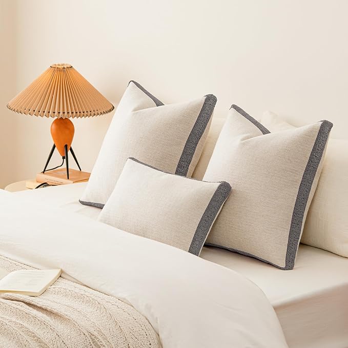 a moment Loop Yarn Linen-Like Pillow Cover Natural Soft Decorative Throw Pillow Case Farmhouse 18x18 Inch, Bohemian Textured Cushion Cover for Sofa Bed, Wrinkle-Resistant Home Decor Grey