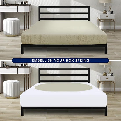 PureFit Stretchy Box Spring Cover King - Elastic Fitted Box Spring Wrap Around 4 Sides, Wrinkle & Fading Resistant Fits King and C-King Size Beds, White
