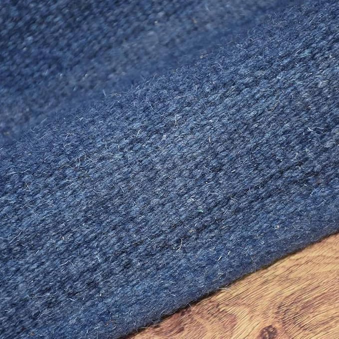 Rugsotic Carpets Hand Woven Flat Weave Kilim Wool ECO-Friendly Area Rugs - 3'x5', Rectangle Shape, Blue Color, Solid Plain Design, Low Pile Handmade Area Rugs for Living Room, Bed Room (D00111)