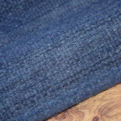 Rugsotic Carpets Hand Woven Flat Weave Kilim Wool ECO-Friendly Area Rugs - 5'x8', Rectangle Shape, Blue Color, Solid Plain Design, Low Pile Handmade Area Rugs for Living Room, Bed Room (D00111)