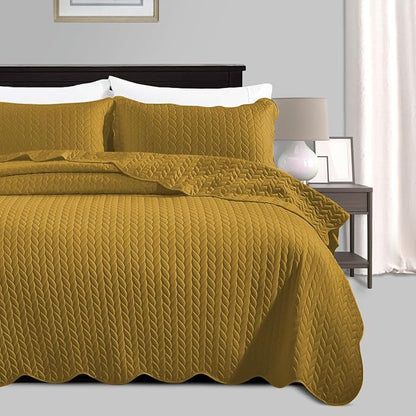 IR Imperial Rooms California King Quilt Bedding Set Size (118"x106") + 2 Pillow Shams (20" x 36"+ 2") - 3 Pcs All Season Reversible Microfiber Coverlet Embossed Quilt Bedspread (Ochre)