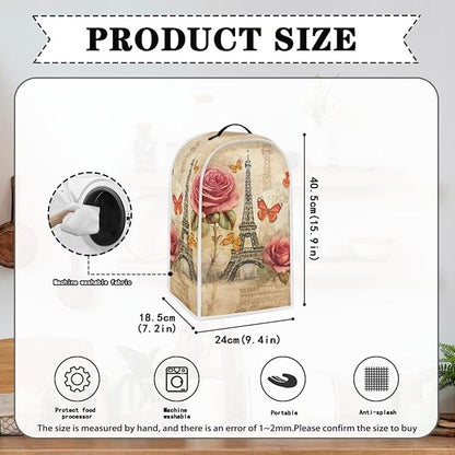 Talayituse Eiffel Tower Print Blender Dust Cover with Handle, Rose Butterfly Stand Mixer or Coffee Maker Appliance Cover Anti Fingerprint Dust Proof Stain Resistant Blender Cover for Home Kitchen