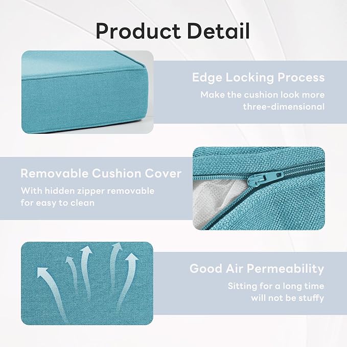 6" Thicker Outdoor Chair Cushion 9 Sets - 24" *24" *6" Waterproof Patio Furniture Cushions with Removable Cover, 28D High Density Sponge Filling Thicken Outdoor Patio Cushions - Turquoise