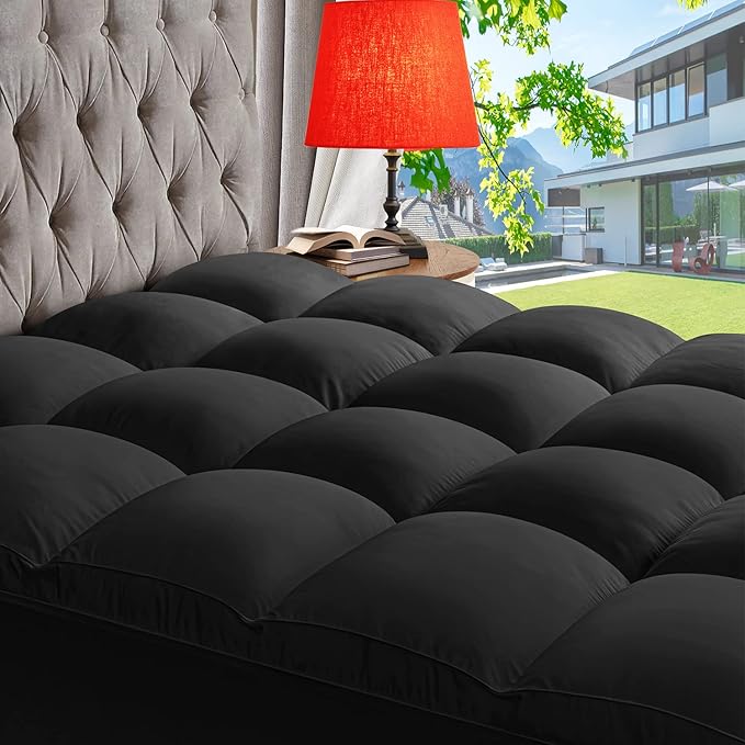ABENE Mattress Topper Full for Back Pain Relief, Extra Thick Mattress Pad Pillowtop, Soft Mattress Protector Cover with 8"-21" Deep Pocket, Overfilled Down Alternative Filling (Black, Full)