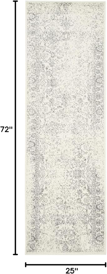 SAFAVIEH Adirondack Collection Runner Rug - 2'1" x 6', Ivory & Silver, Distressed Vintage Floral Design, Non-Shedding & Easy to Clean, Ideal for Hallway, Foyer, Entryway, Bedroom (ADR109C)