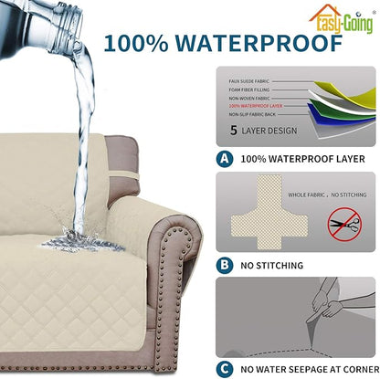Easy-Going Sofa Slipcover Chair Cover Waterproof Couch Cover Washable Sofa Cover Non-Slip Fabric Furniture Protector with Pocket for Pets Covers Pets Kids Children Dog Cat (Chair, Ivory)