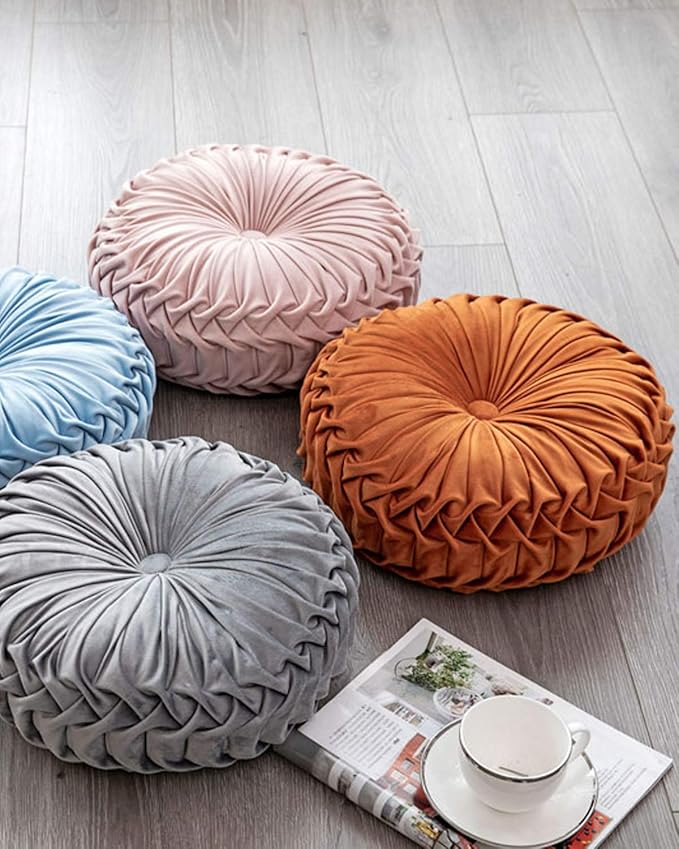 HLOVME Throw Pillow for Couch Decorative 3D Pumpkin Round Velvet Cushion for Sofa Bed Chair Floor 15"X15", Gray