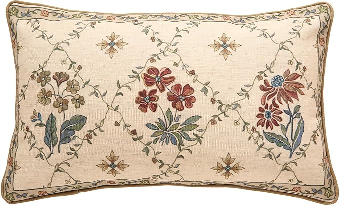 patdrea Designer Throw Pillow Covers,Rectangle Vintage Light Brown Linen with Floral Pattern Pillow Cover,Decorative Lumbar Pillowcases Cushion for Bed Living Room Outdoor Car,12"x20"