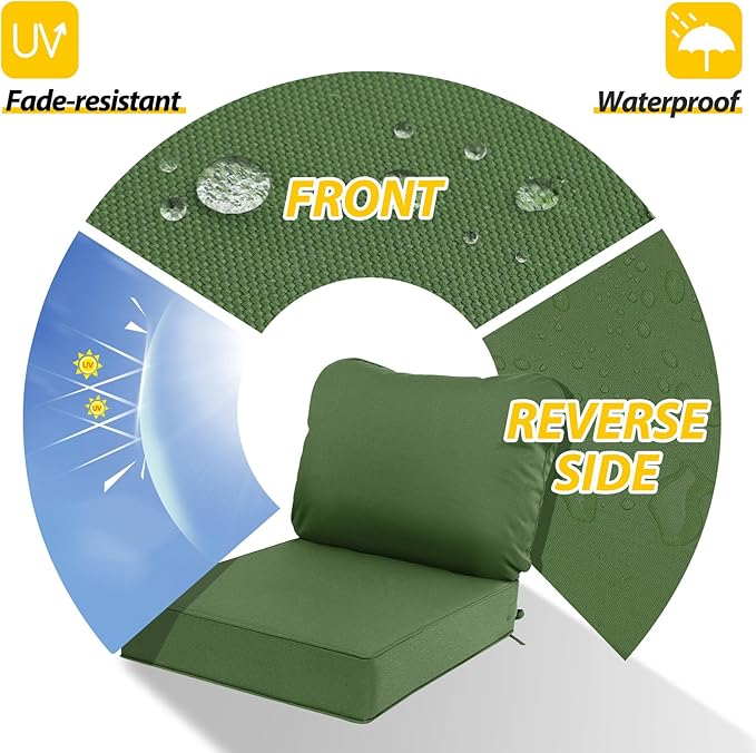 AAAAAcessories Outdoor Deep Seat Cushions, Waterproof, Fade-Resistant Patio Furniture Replacement Cushions, 23.5" x 25.5" x 5" + 23.5" x 19", Dark Moss Green