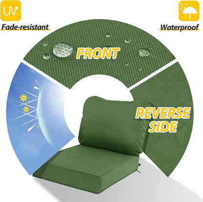 AAAAAcessories Outdoor Deep Seat Cushions, Waterproof, Fade-Resistant Patio Furniture Replacement Cushions, 23.5" x 25.5" x 5" + 23.5" x 19", Dark Moss Green